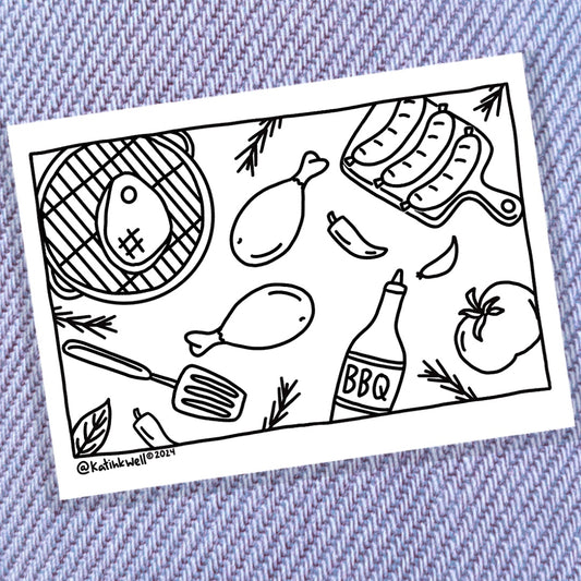 BBQ Food Coloring Page - Digital Download