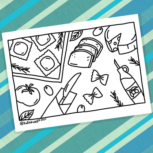 Italian Food Coloring Page - Digital Download