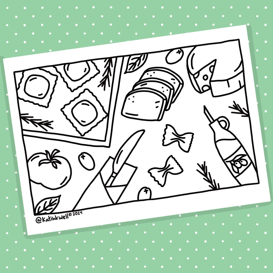 Italian Food Coloring Pages Bundle - Digital Downloads
