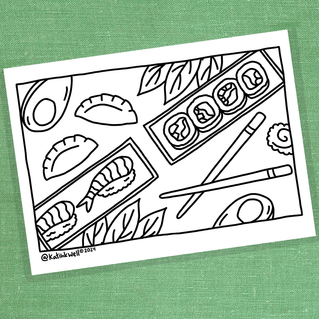 Japanese Food Coloring Page - Digital Download