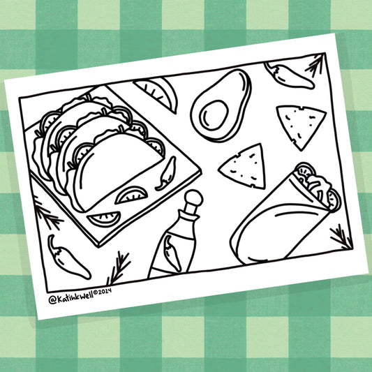 Mexican Food Coloring Page - Digital Download