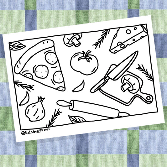 Pizza Food Coloring Page - Digital Download